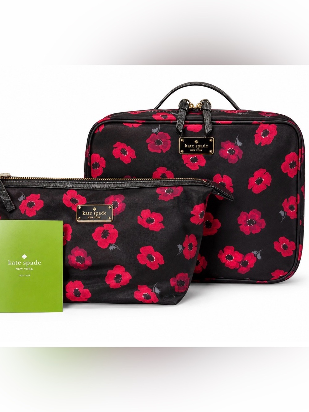 NWT Kate Spade Wilson Road Mini Poppy Martie Cosmetic Bag Set 🌹